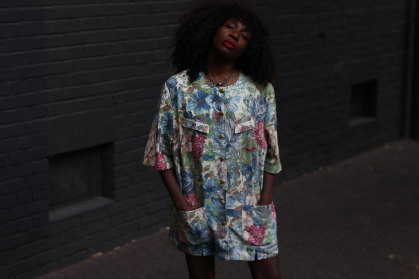 Vintage Floral Cotton-Linen Blazer: Oversized 90s Botanical Jacket