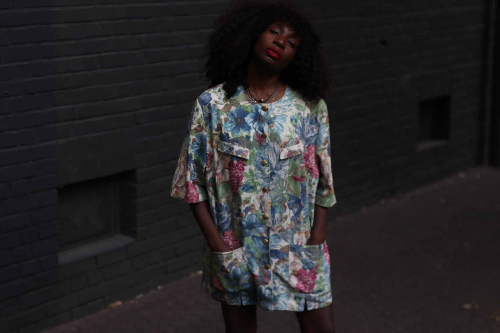 Vintage Floral Cotton-Linen Blazer: Oversized 90s Botanical Jacket