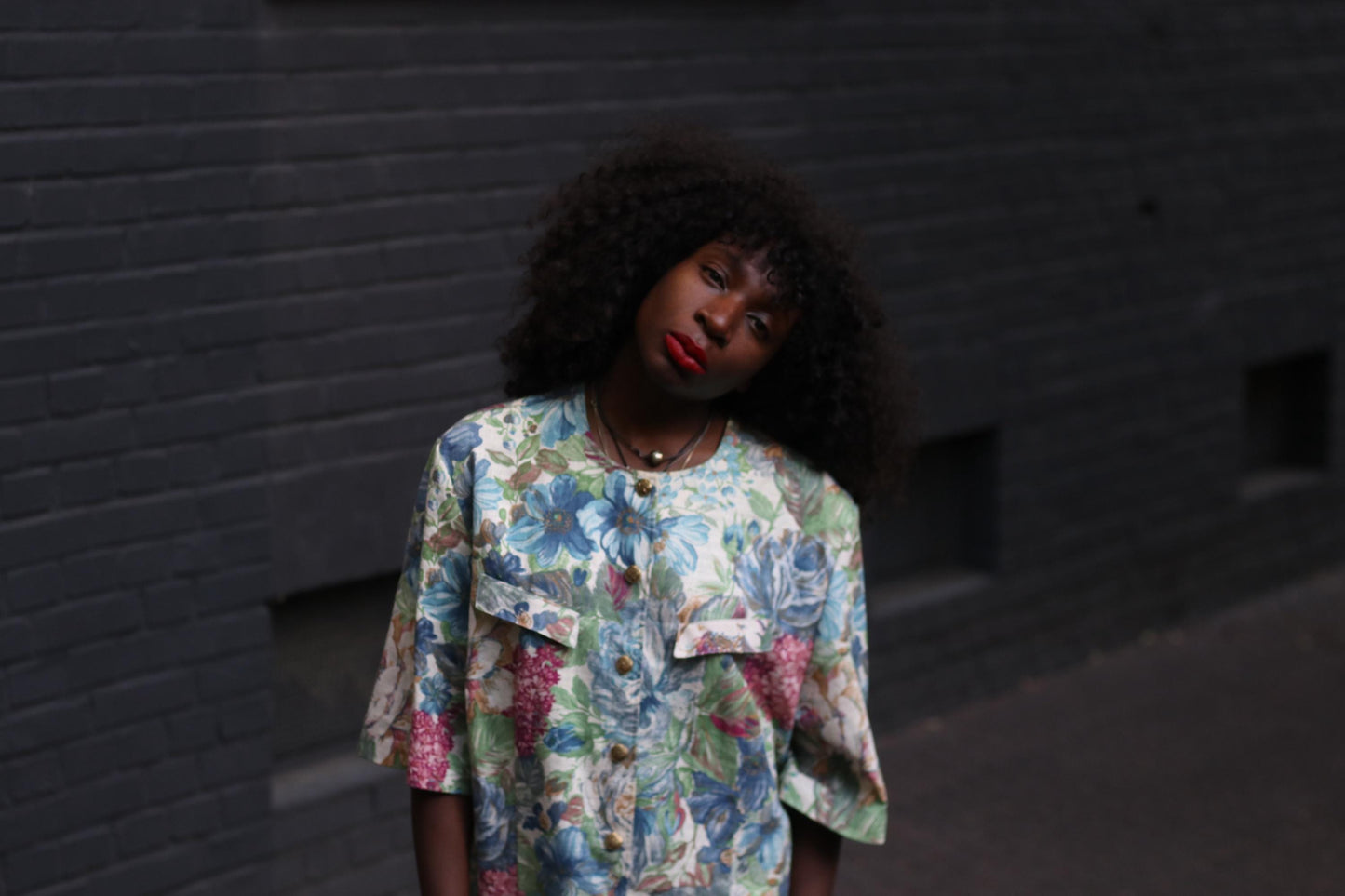 Vintage Floral Cotton-Linen Blazer: Oversized 90s Botanical Jacket