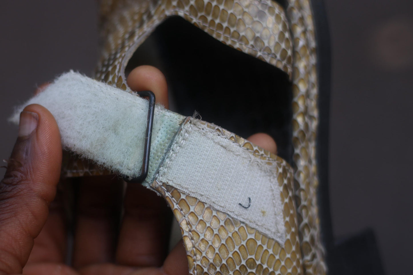 Vintage Leather Sandals: Faux Snakeskin, Velcro Strap - Boho Summer
