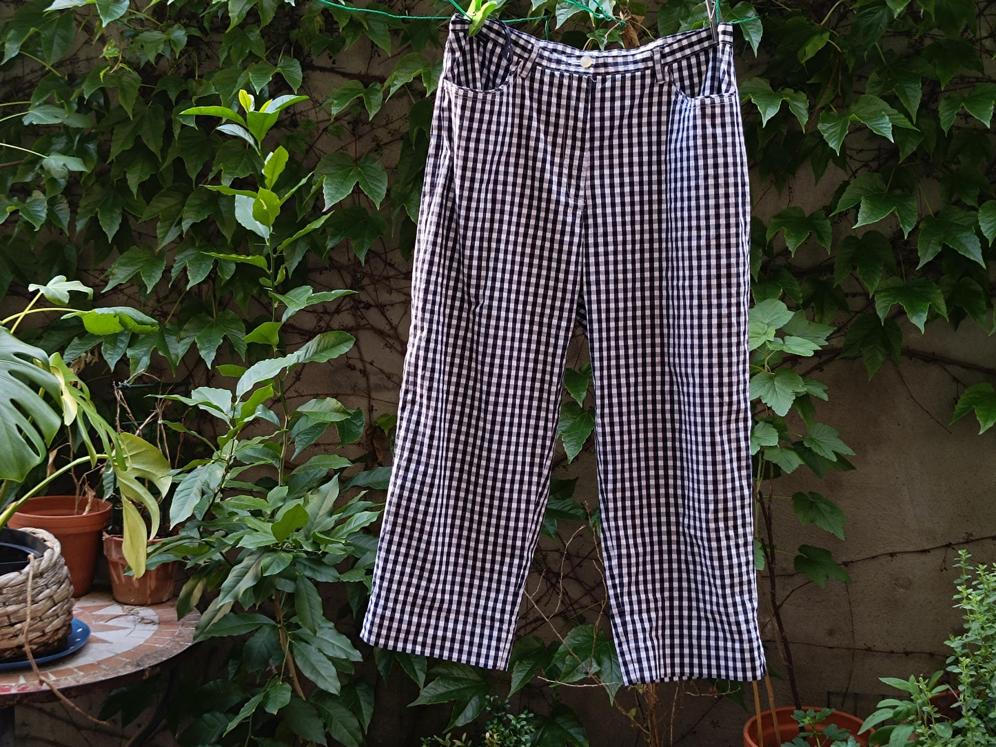 Vintage Lauren Ralph Lauren Gingham Pants Navy Blue White Check US Size 10 Cotton