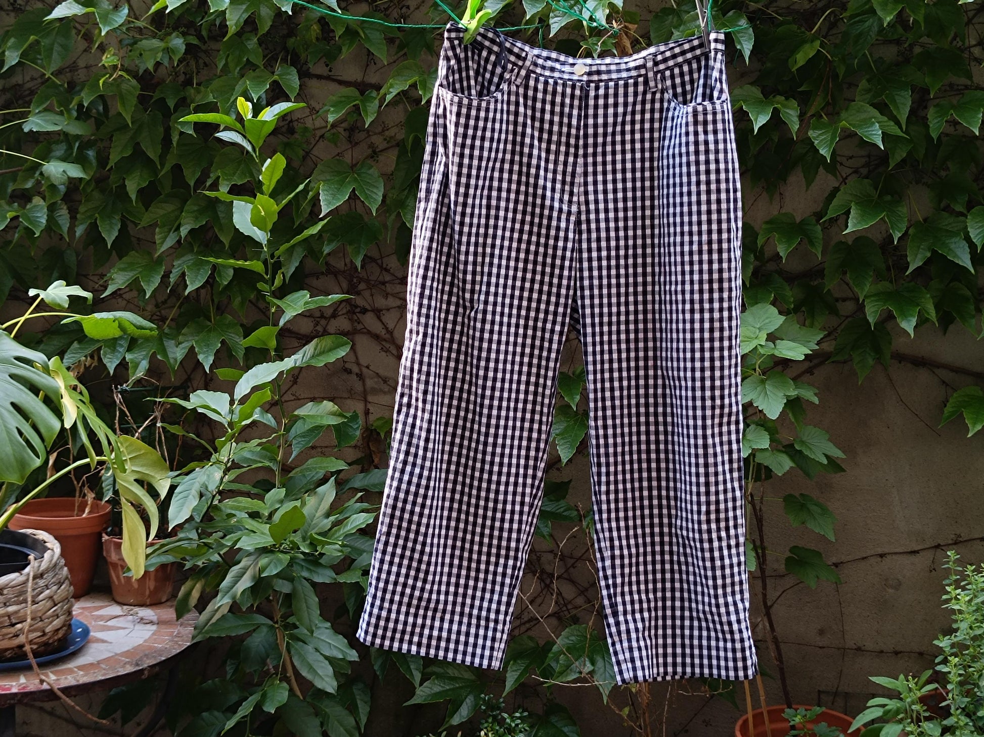 Vintage Lauren Ralph Lauren Gingham Pants Navy Blue White Check US Size 10 Cotton