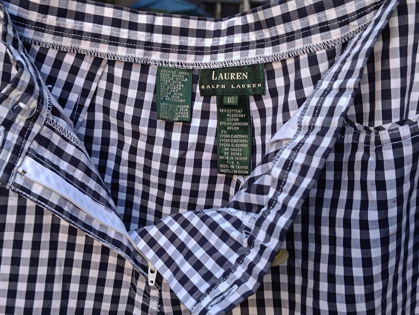 Vintage Lauren Ralph Lauren Gingham Pants Navy Blue White Check US Size 10 Cotton