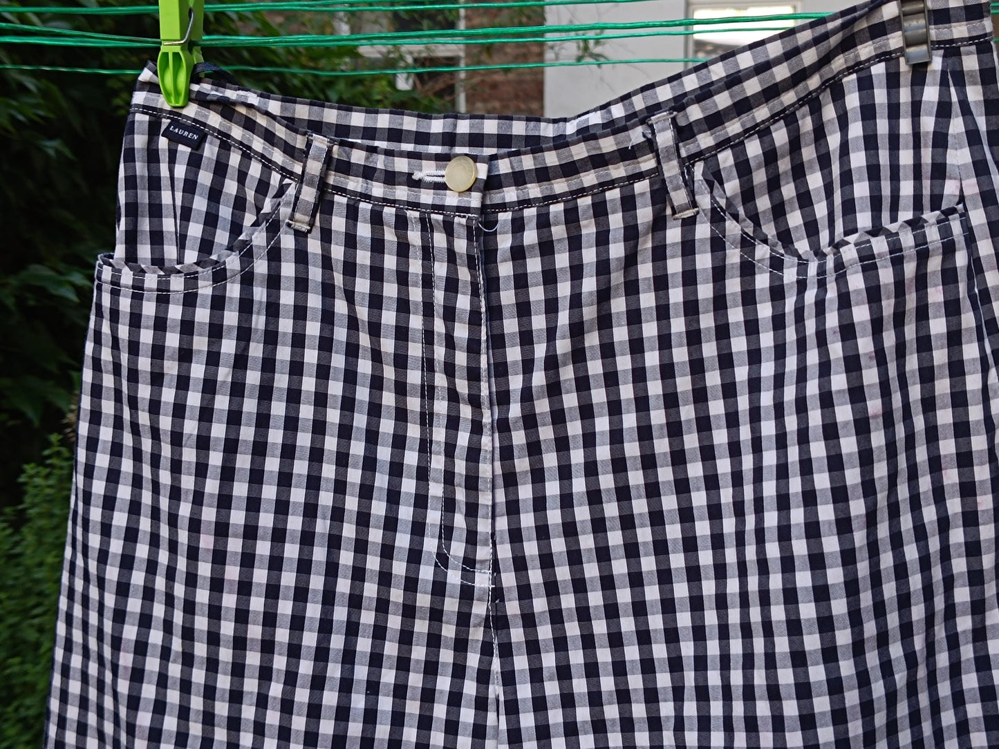 Vintage Lauren Ralph Lauren Gingham Pants Navy Blue White Check US Size 10 Cotton