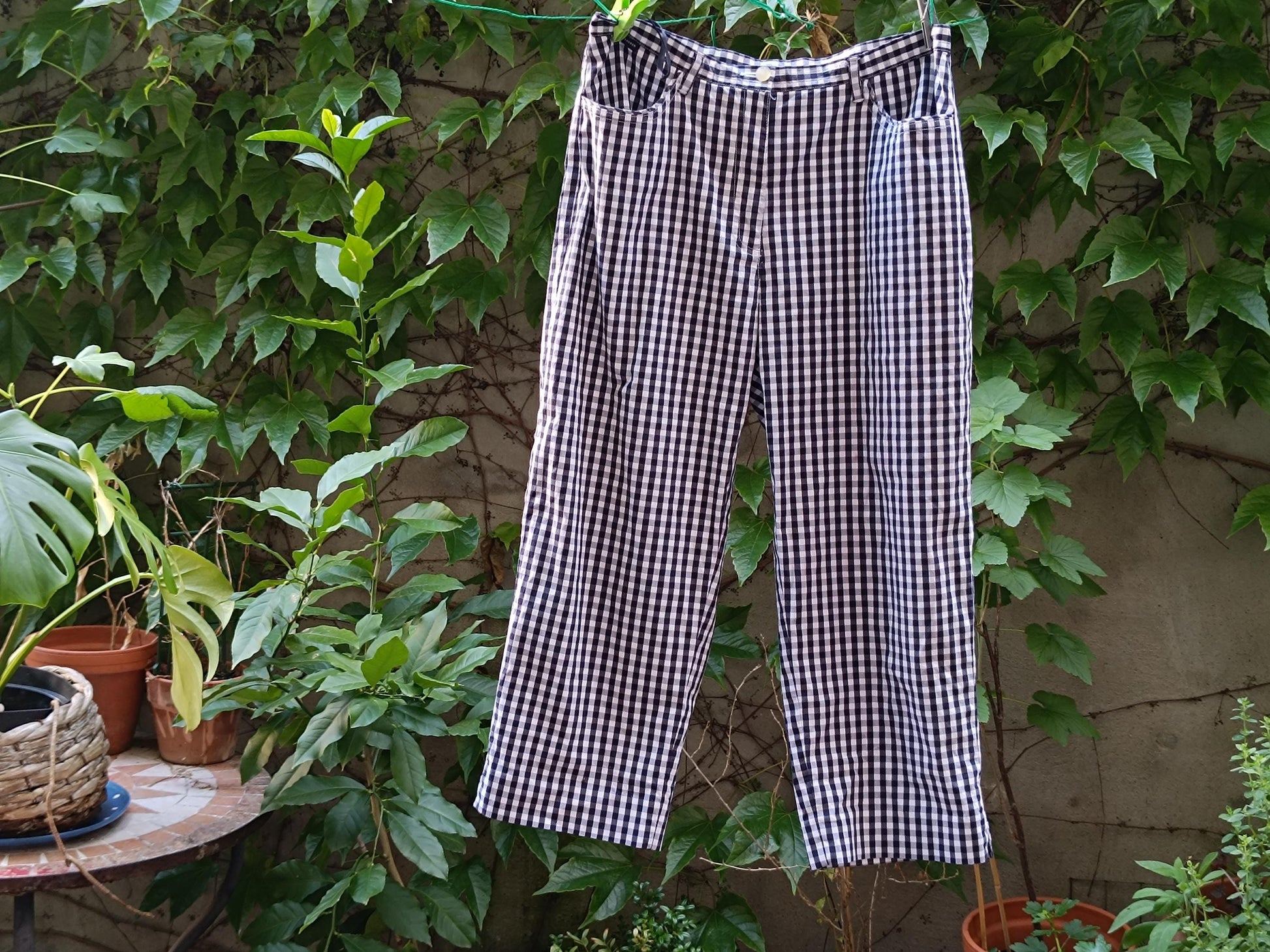 Vintage Lauren Ralph Lauren Gingham Pants Navy Blue White Check US Size 10 Cotton