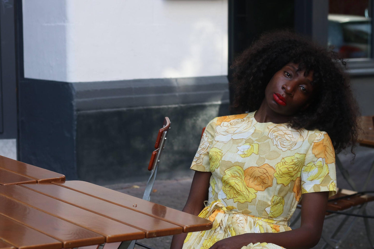 70s Floral Pleated Midi Dress: Vintage Yellow Orange Print Cottagecore