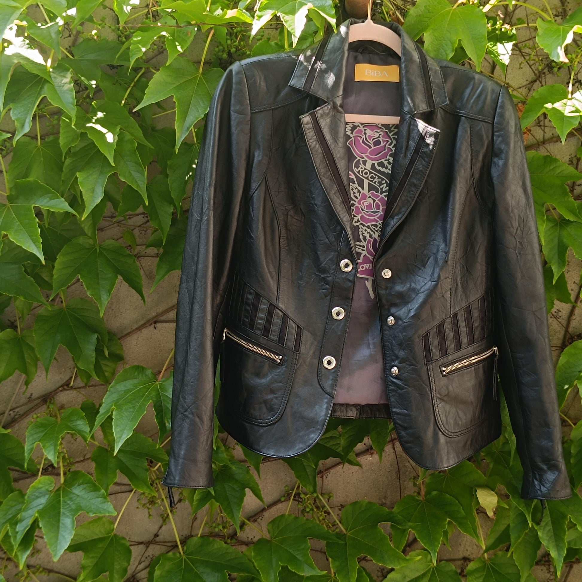 Vintage BIBA Black Leather Jacket – Cropped Blazer Style, Goth Punk Rocker Aesthetic, Y2K Women’s Chic Outerwear