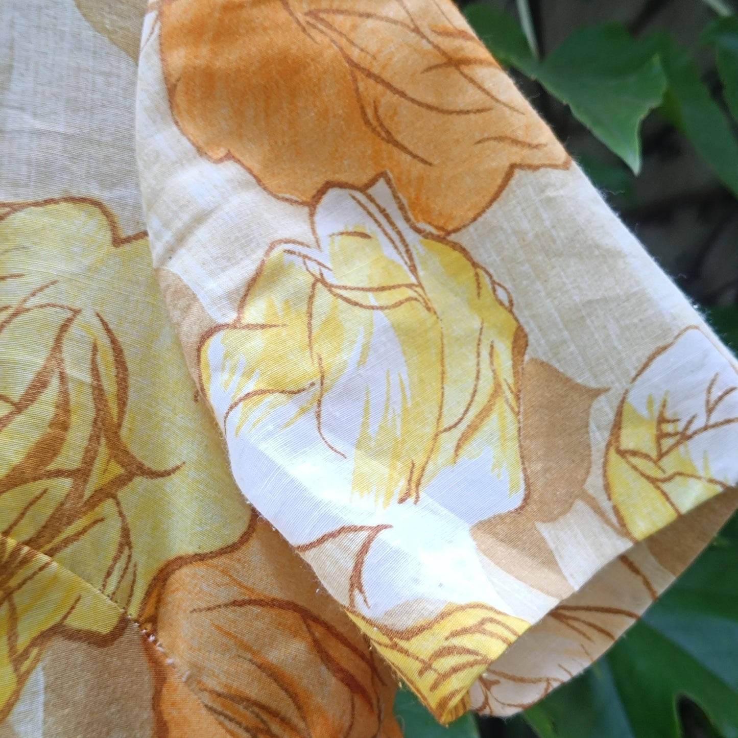 70s Floral Pleated Midi Dress: Vintage Yellow Orange Print Cottagecore