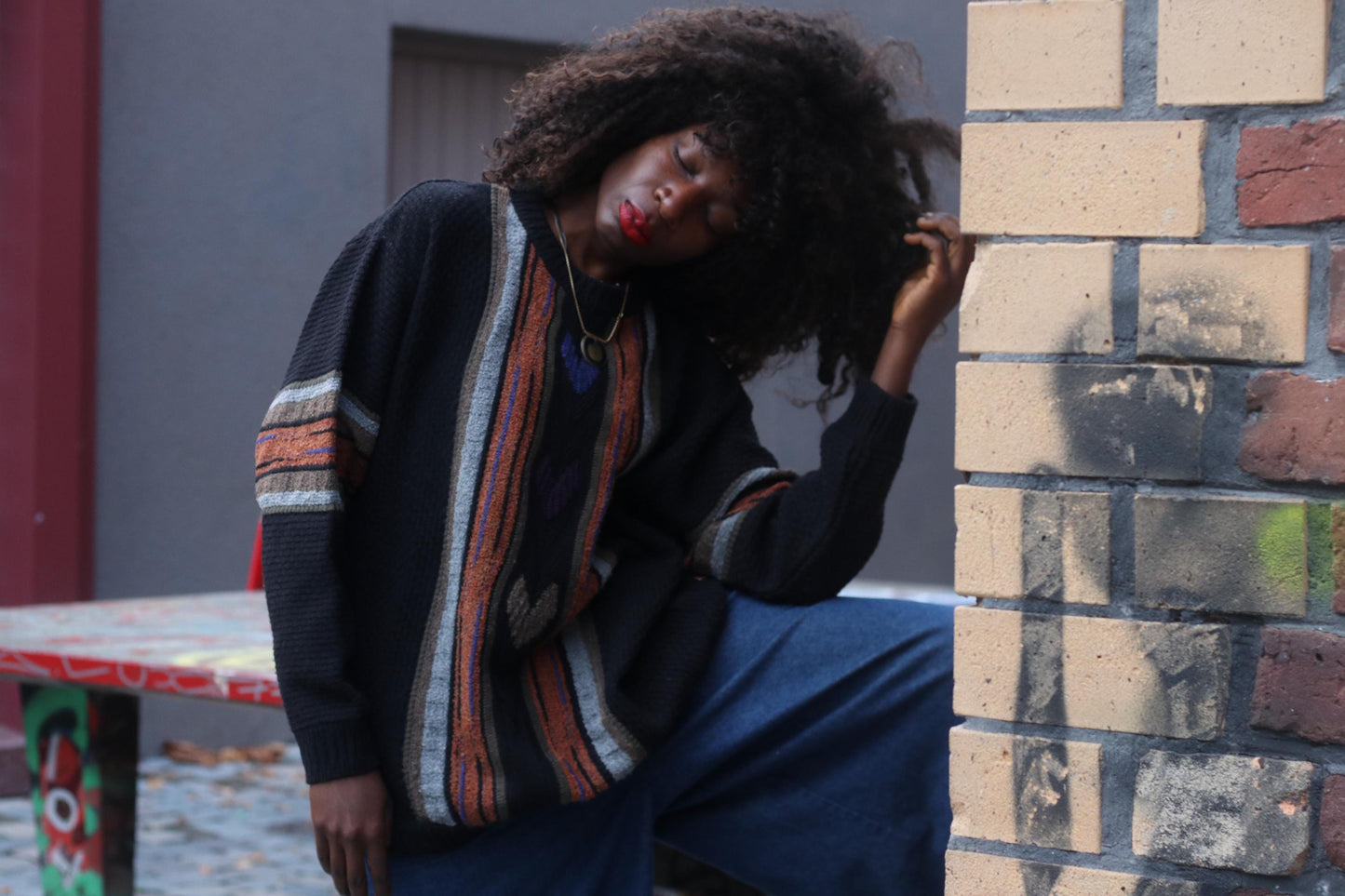 Vintage 90s Wool Knit Sweater: Oversized Heart Motif Jumper