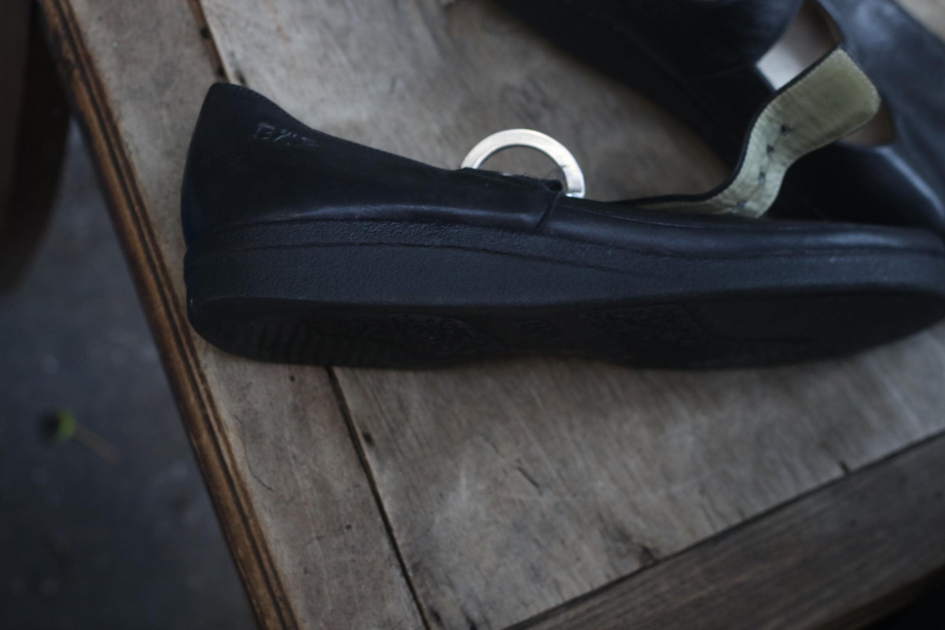 Vintage BÄR Black Leather Mary Jane Shoes Silver Buckle Strap 90s Minimalist