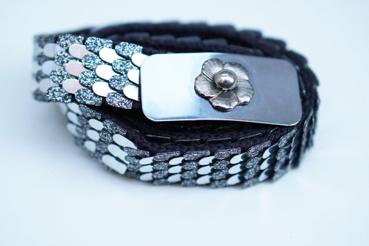 Vintage 70s Silver Disc Leather Belt: Handmade Boho Festival Statement