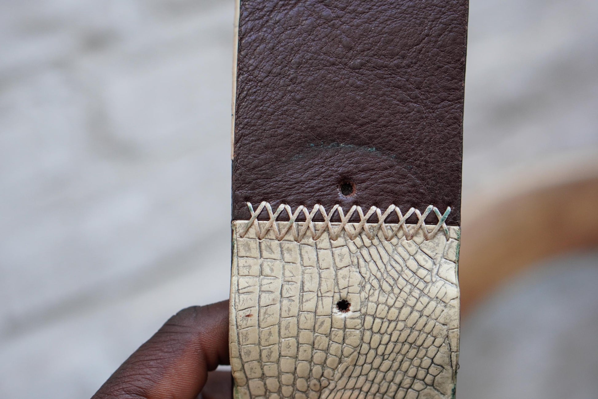 Vintage Croc Embossed Brown Leather Belt: Handmade Italian Brass Buckle