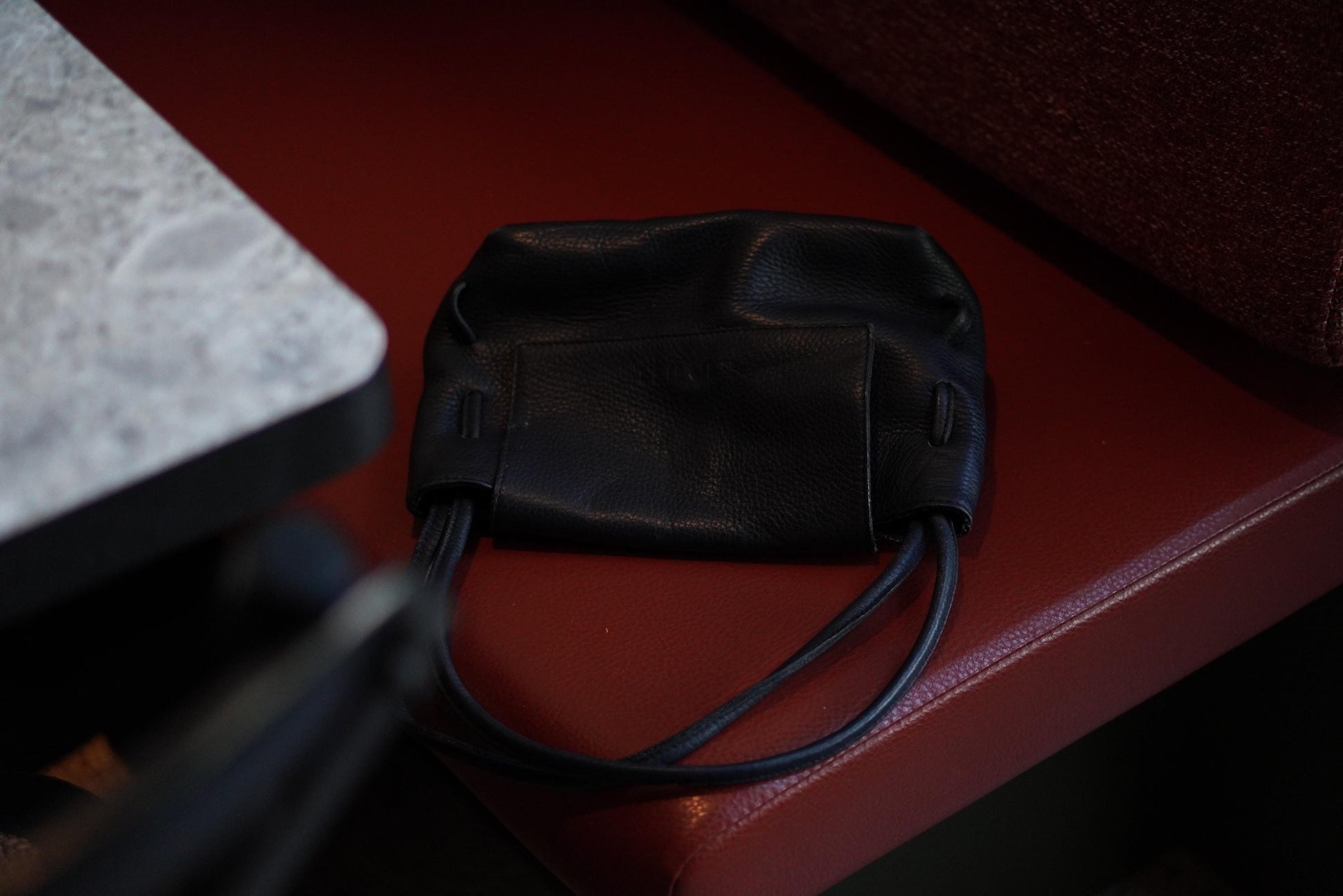 Vintage 90s Navy Grained Leather Mini Flap Bag: Metallic Closure