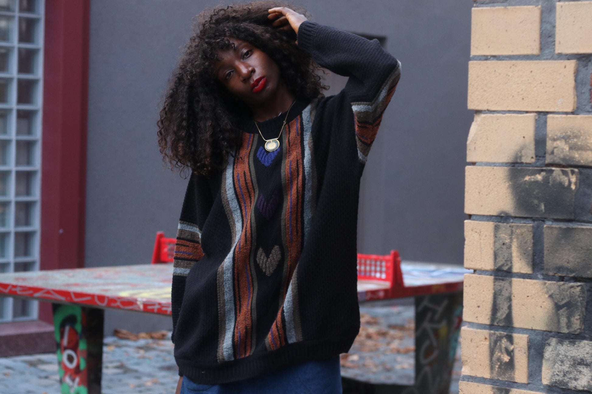 Vintage 90s Wool Knit Sweater: Oversized Heart Motif Jumper