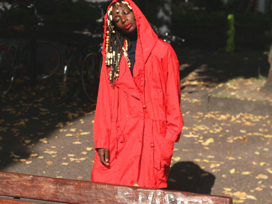Vintage 90s Red Oversized Hooded Windbreaker Parka Jacket S-M
