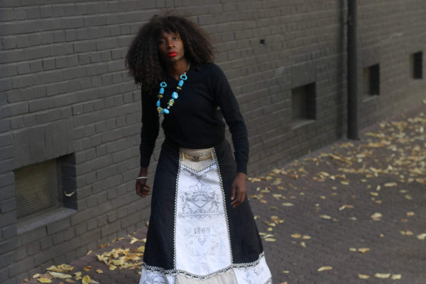 Vintage Linen Maxi Skirt Black White Folkloric Boho Cottagecore Prairie Skirt