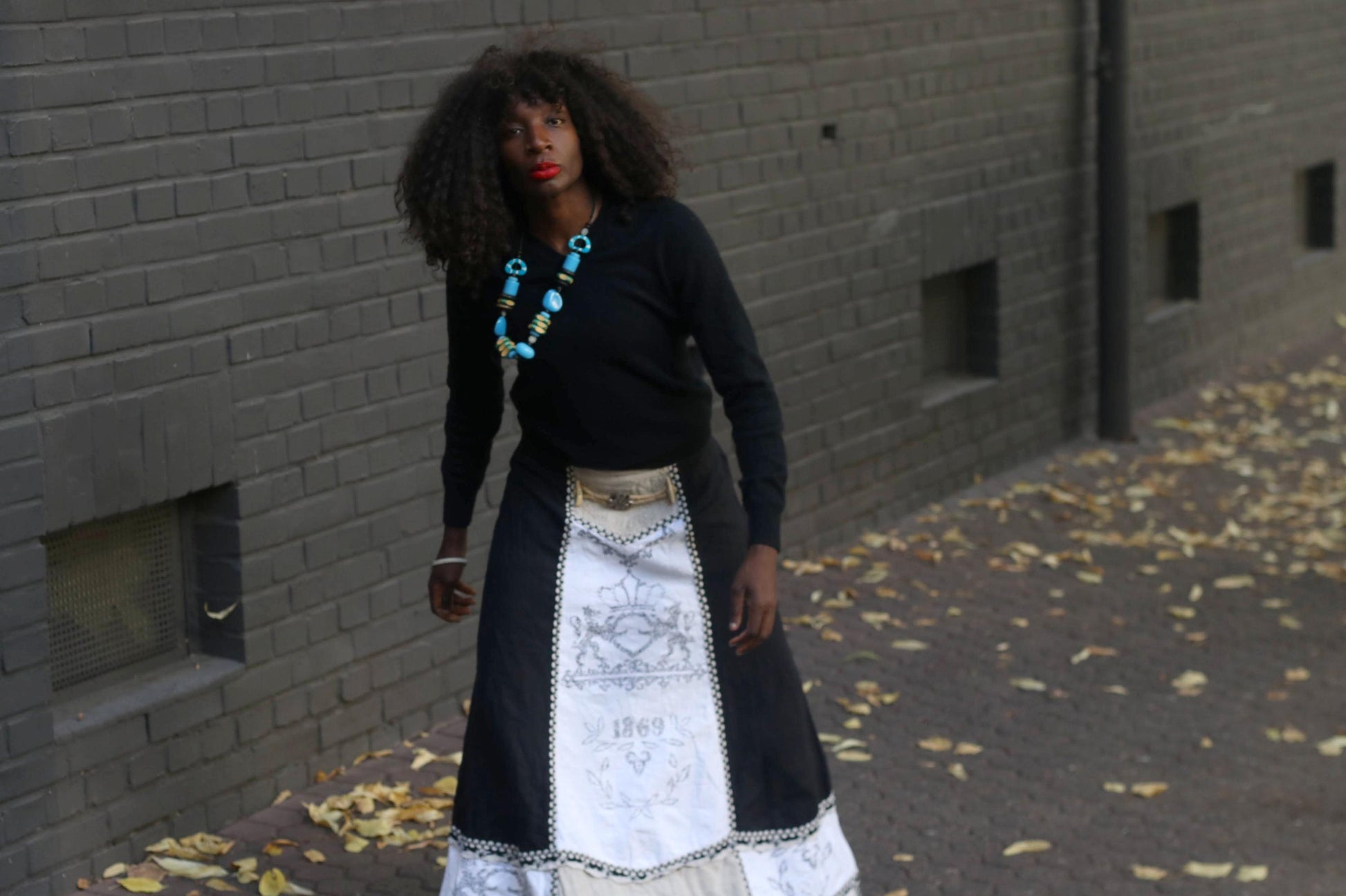 Vintage Linen Maxi Skirt Black White Folkloric Boho Cottagecore Prairie Skirt