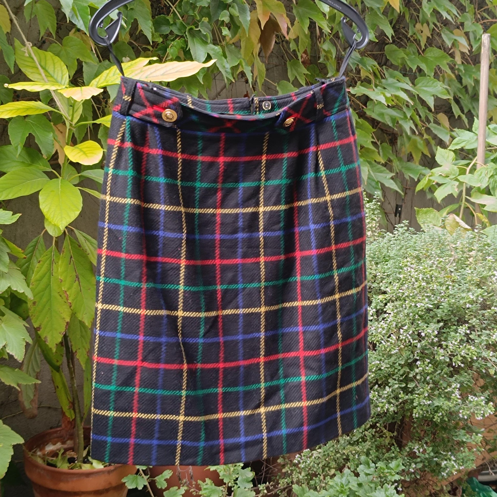 Vintage Merino Wool Tartan Midi Skirt | 90s Alexander Creation De Luxe Plaid Design