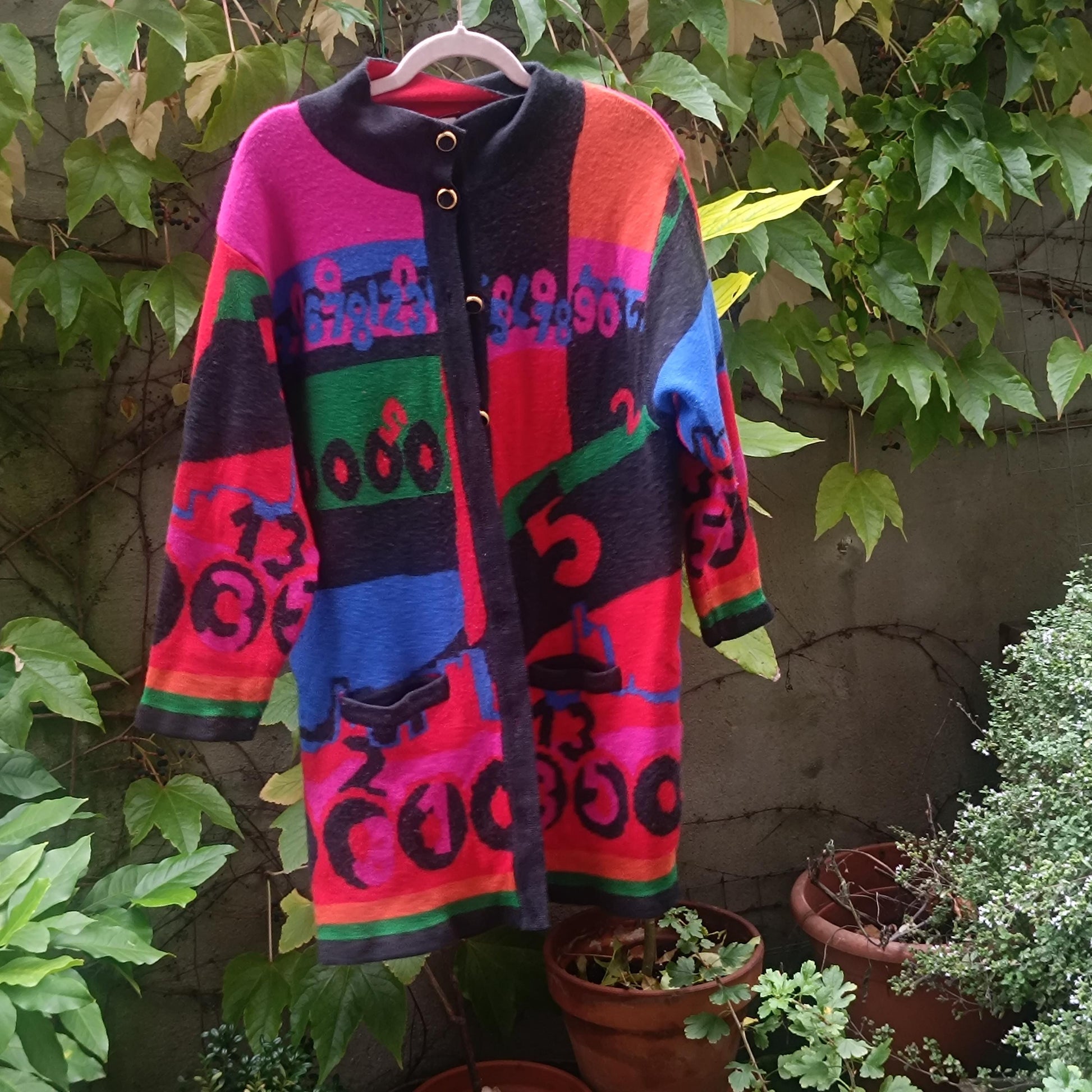 Vintage Rabe Knit Cardigan 80s 90s Sweater Dress Colorful Oversize Graphic Patchwork