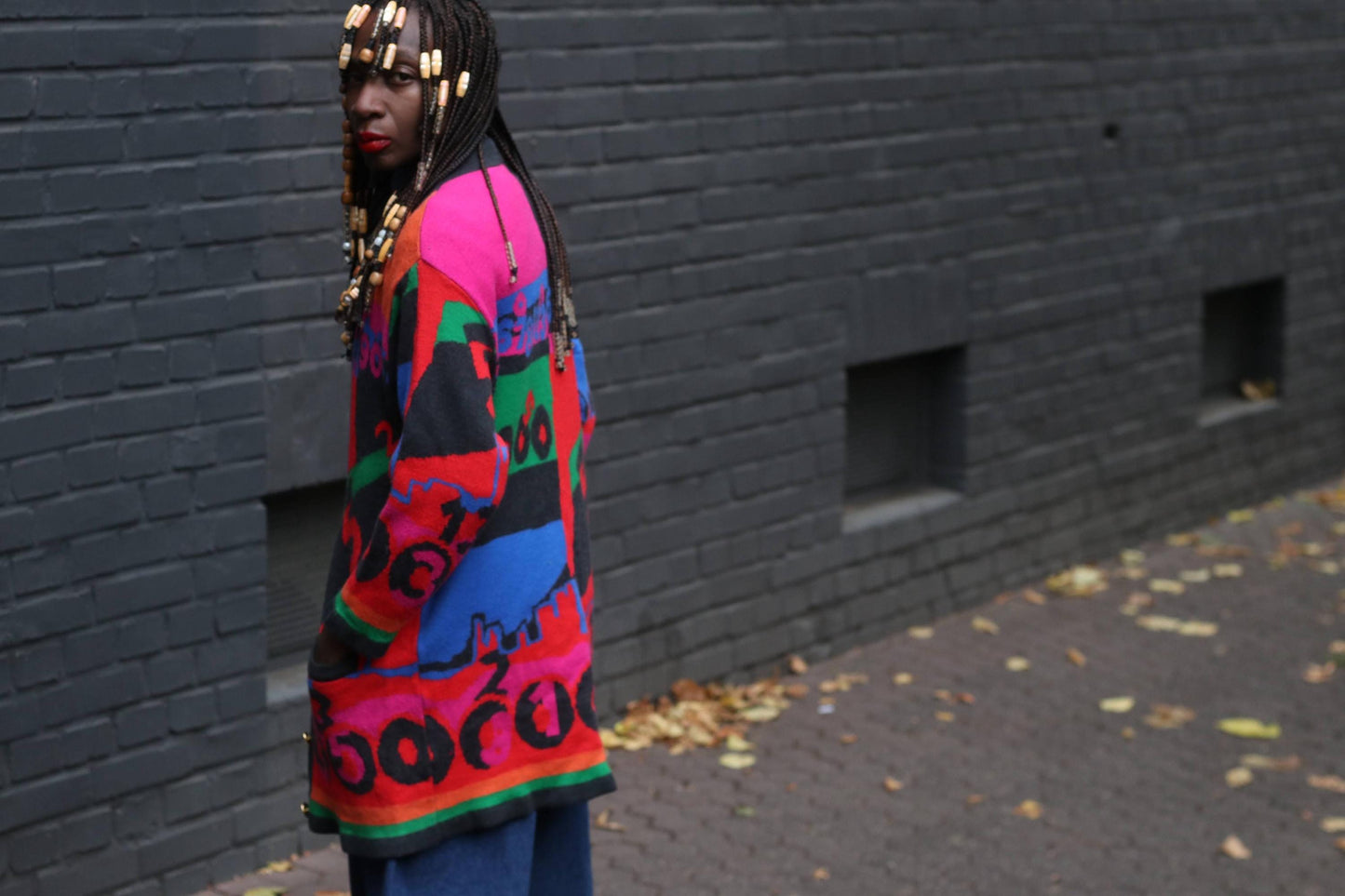 Vintage Rabe Knit Cardigan 80s 90s Sweater Dress Colorful Oversize Graphic Patchwork