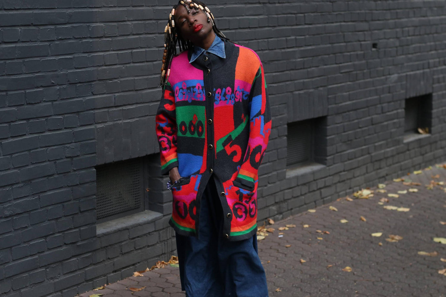 Vintage Rabe Knit Cardigan 80s 90s Sweater Dress Colorful Oversize Graphic Patchwork