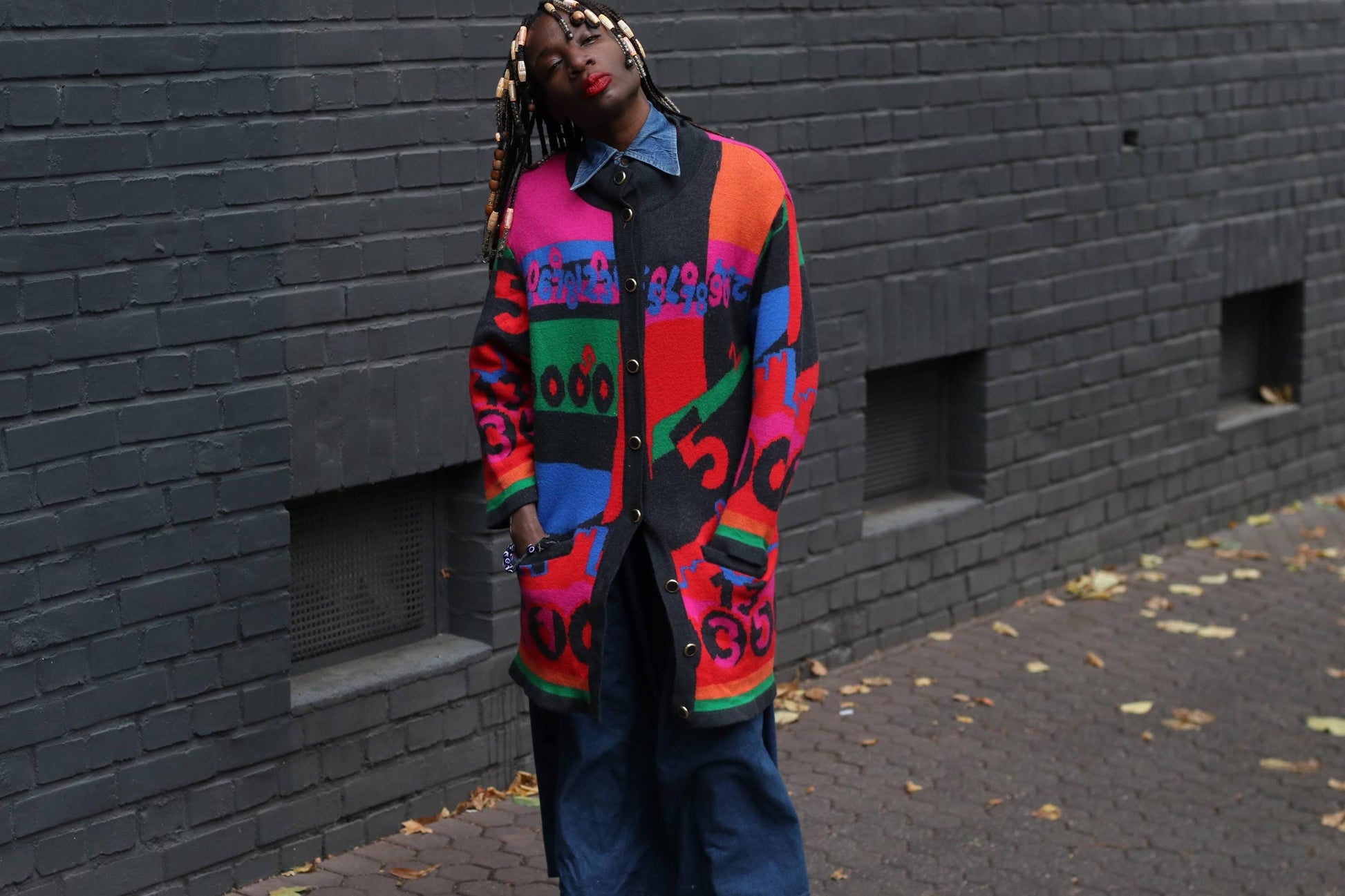 Vintage Rabe Knit Cardigan 80s 90s Sweater Dress Colorful Oversize Graphic Patchwork