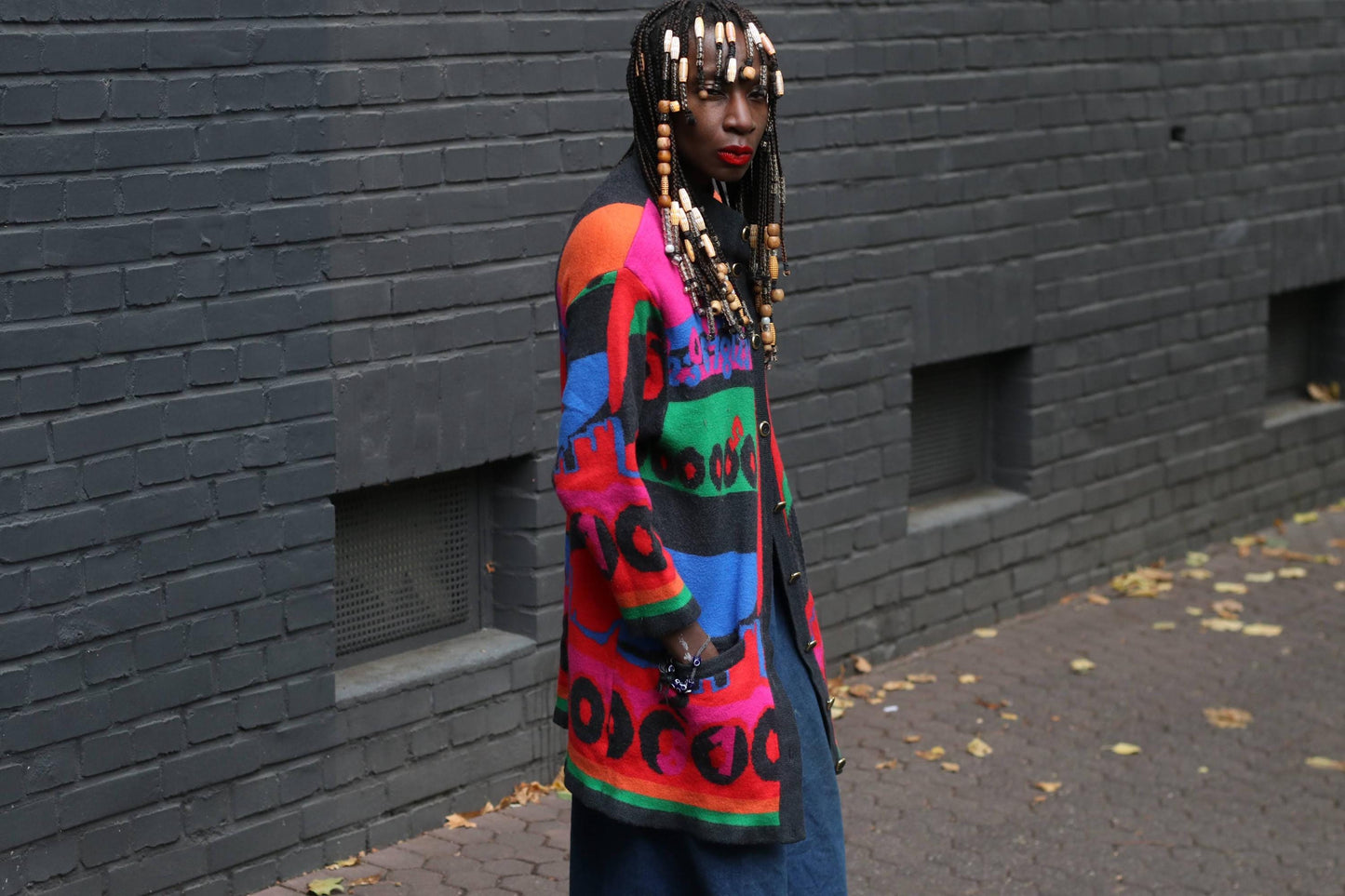 Vintage Rabe Knit Cardigan 80s 90s Sweater Dress Colorful Oversize Graphic Patchwork