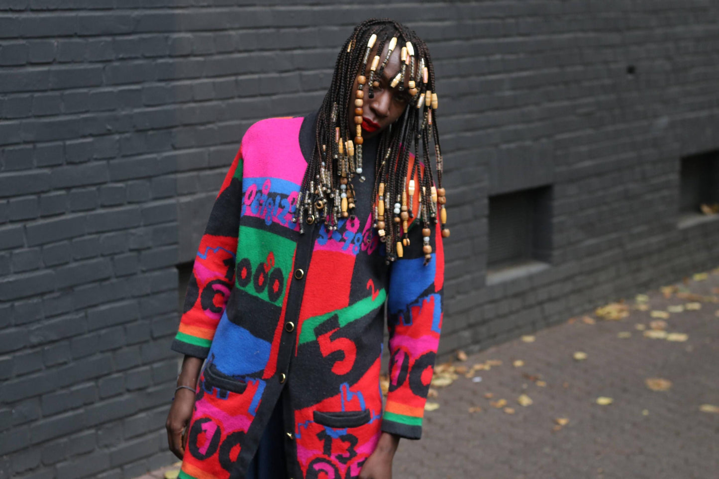 Vintage Rabe Knit Cardigan 80s 90s Sweater Dress Colorful Oversize Graphic Patchwork