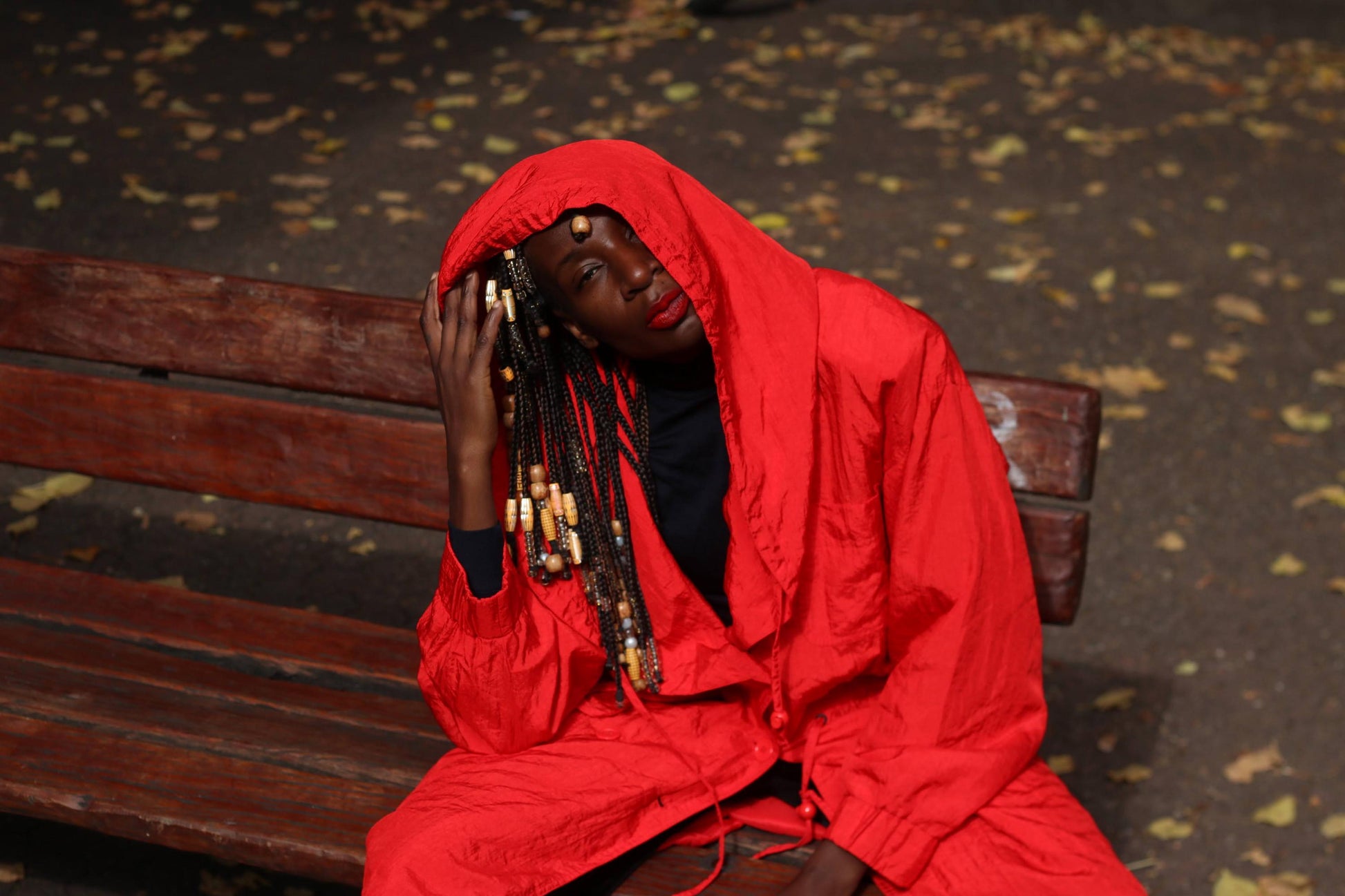 Vintage 90s Red Oversized Hooded Windbreaker Parka Jacket S-M