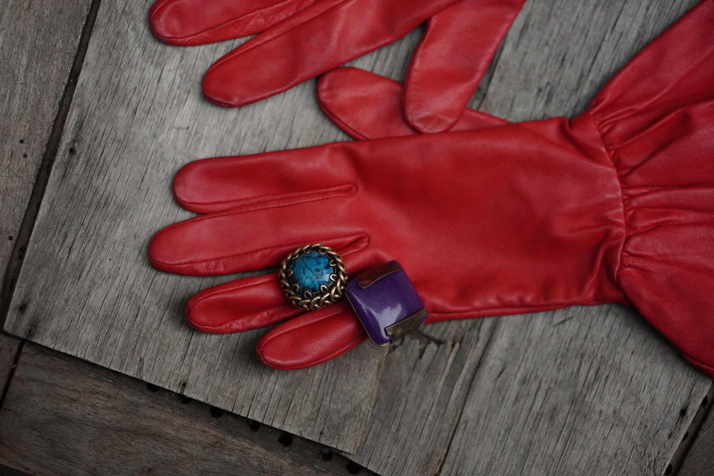 Vintage 50s Red Leather Opera Gloves: Ruffled Party Glam