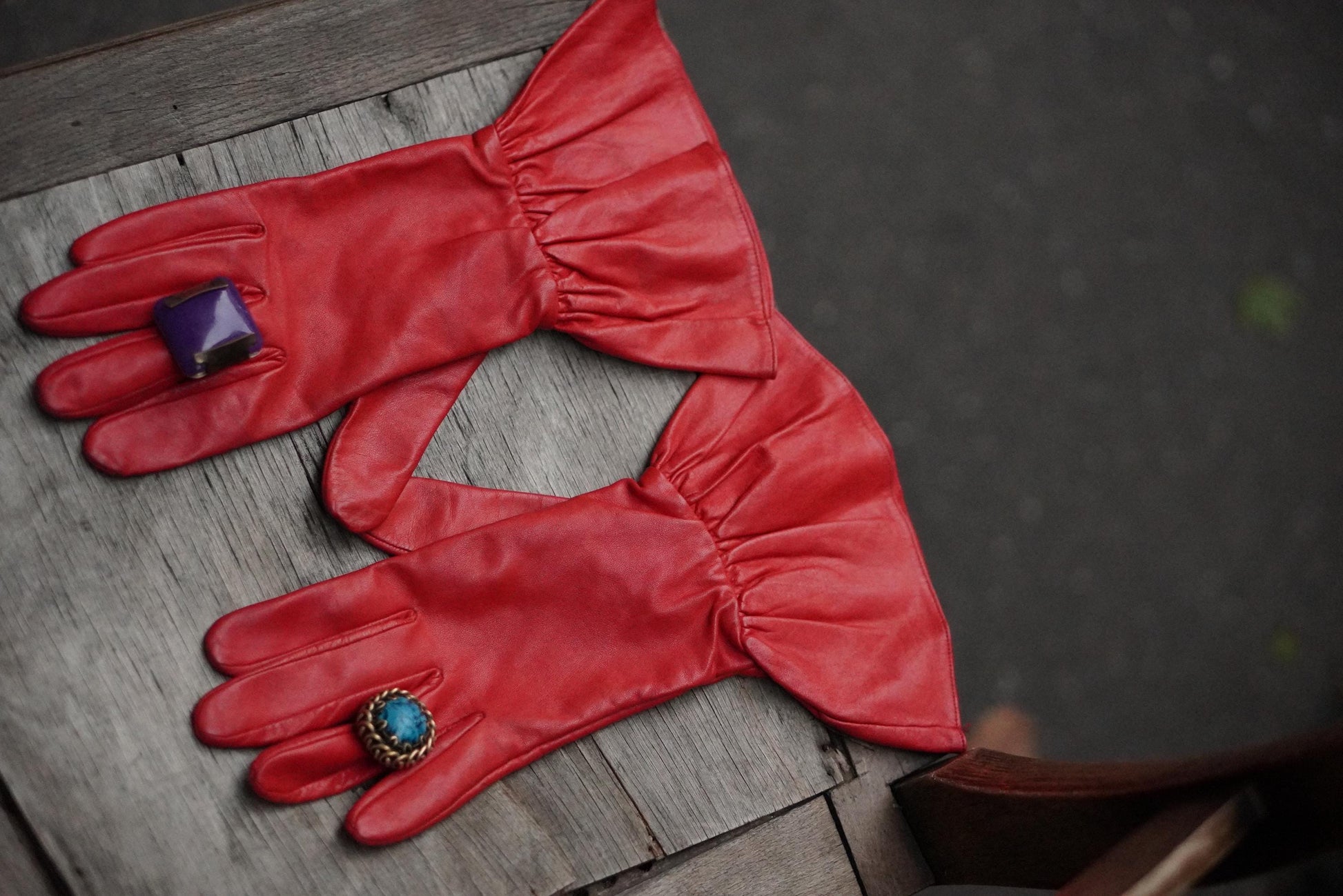 Vintage 50s Red Leather Opera Gloves: Ruffled Party Glam