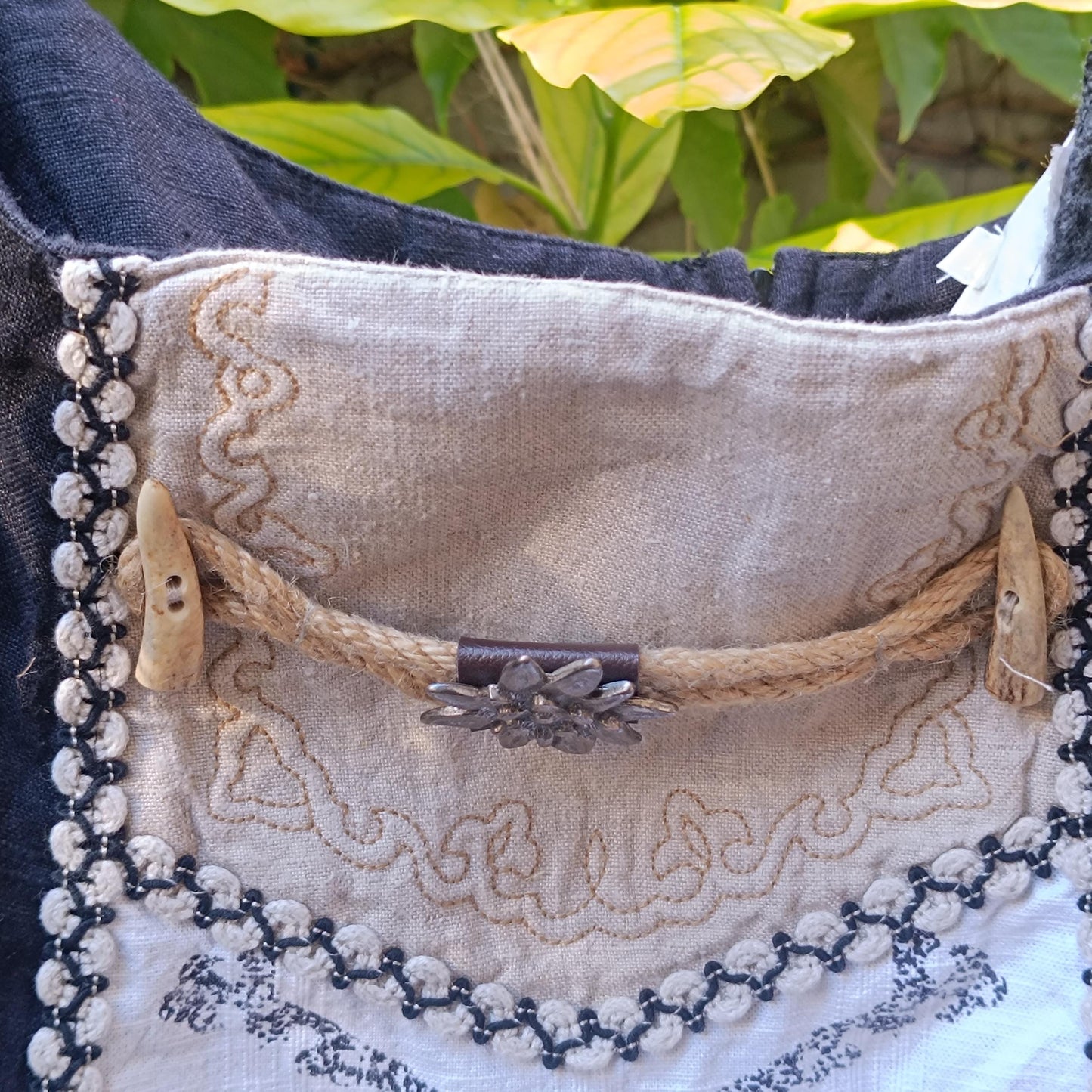 Vintage Linen Maxi Skirt Black White Folkloric Boho Cottagecore Prairie Skirt