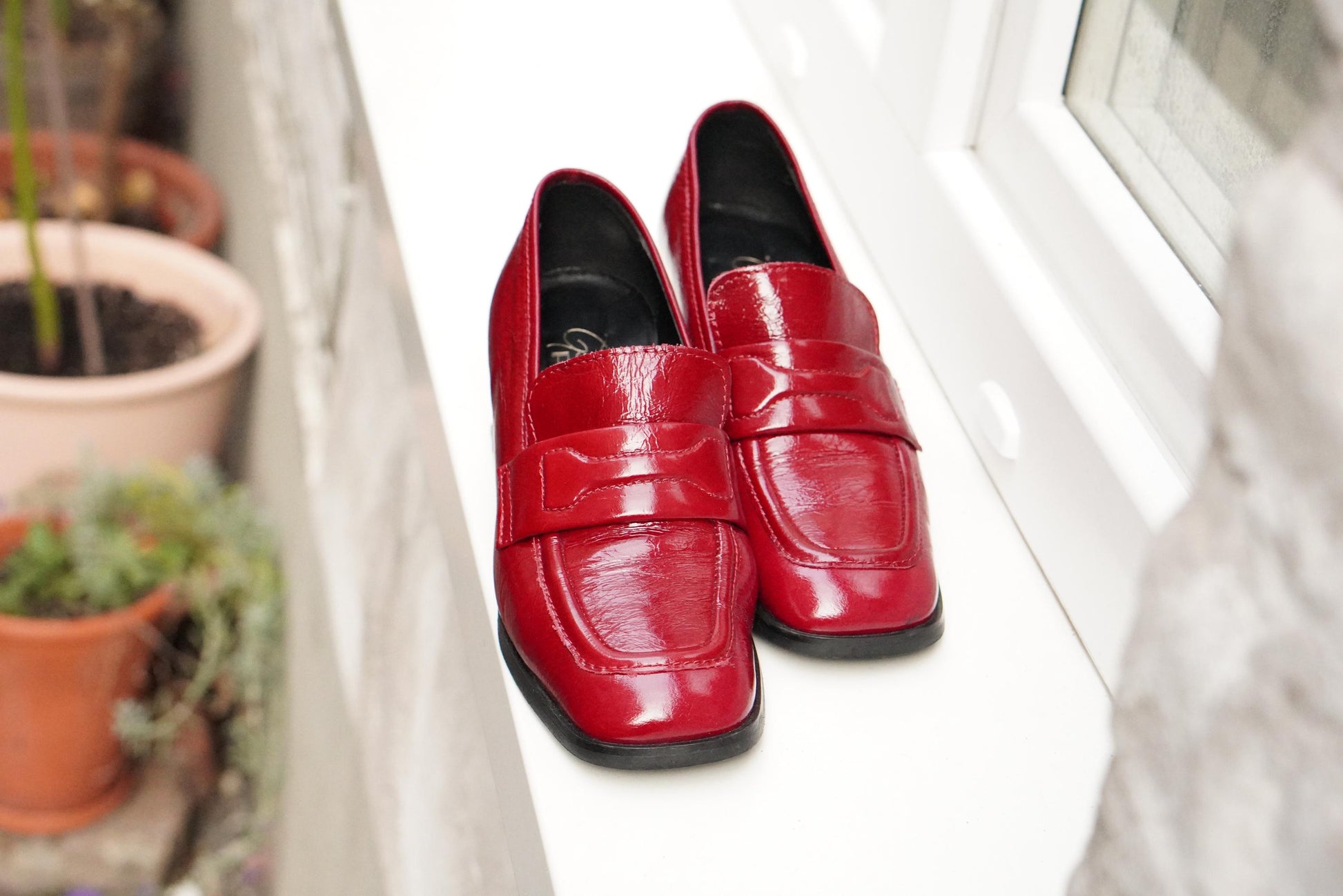 Vintage Gianluca Pisati Red Patent Loafers | 90s Chunky Heel Square Toe | EU 36