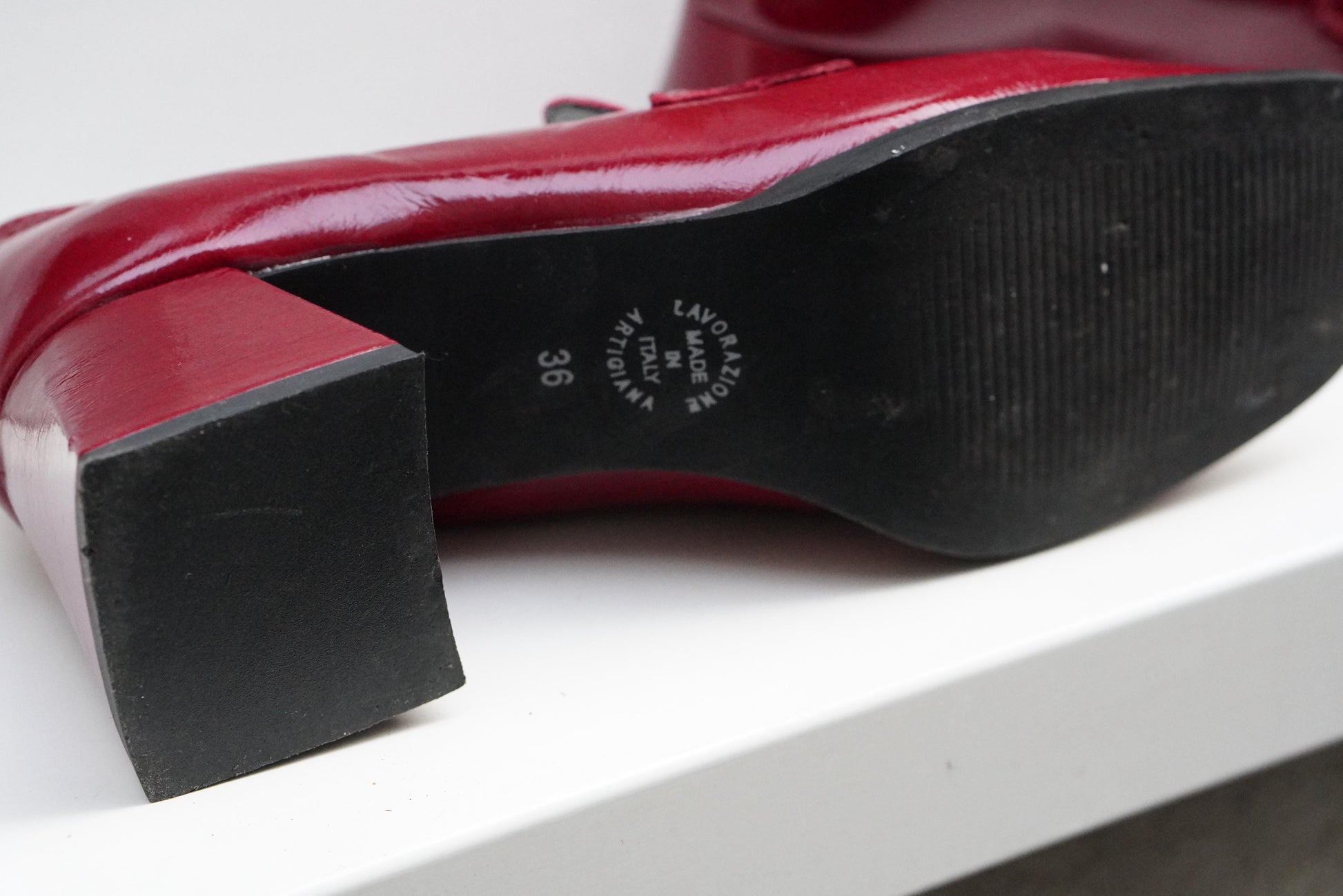 Vintage Gianluca Pisati Red Patent Loafers | 90s Chunky Heel Square Toe | EU 36