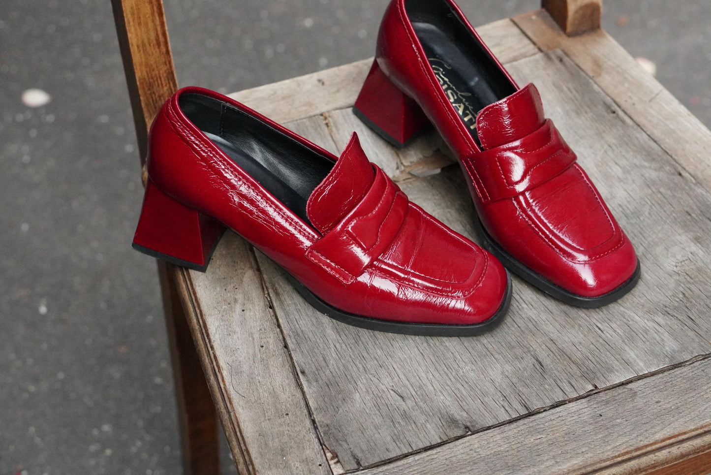 Vintage Gianluca Pisati Red Patent Loafers | 90s Chunky Heel Square Toe | EU 36