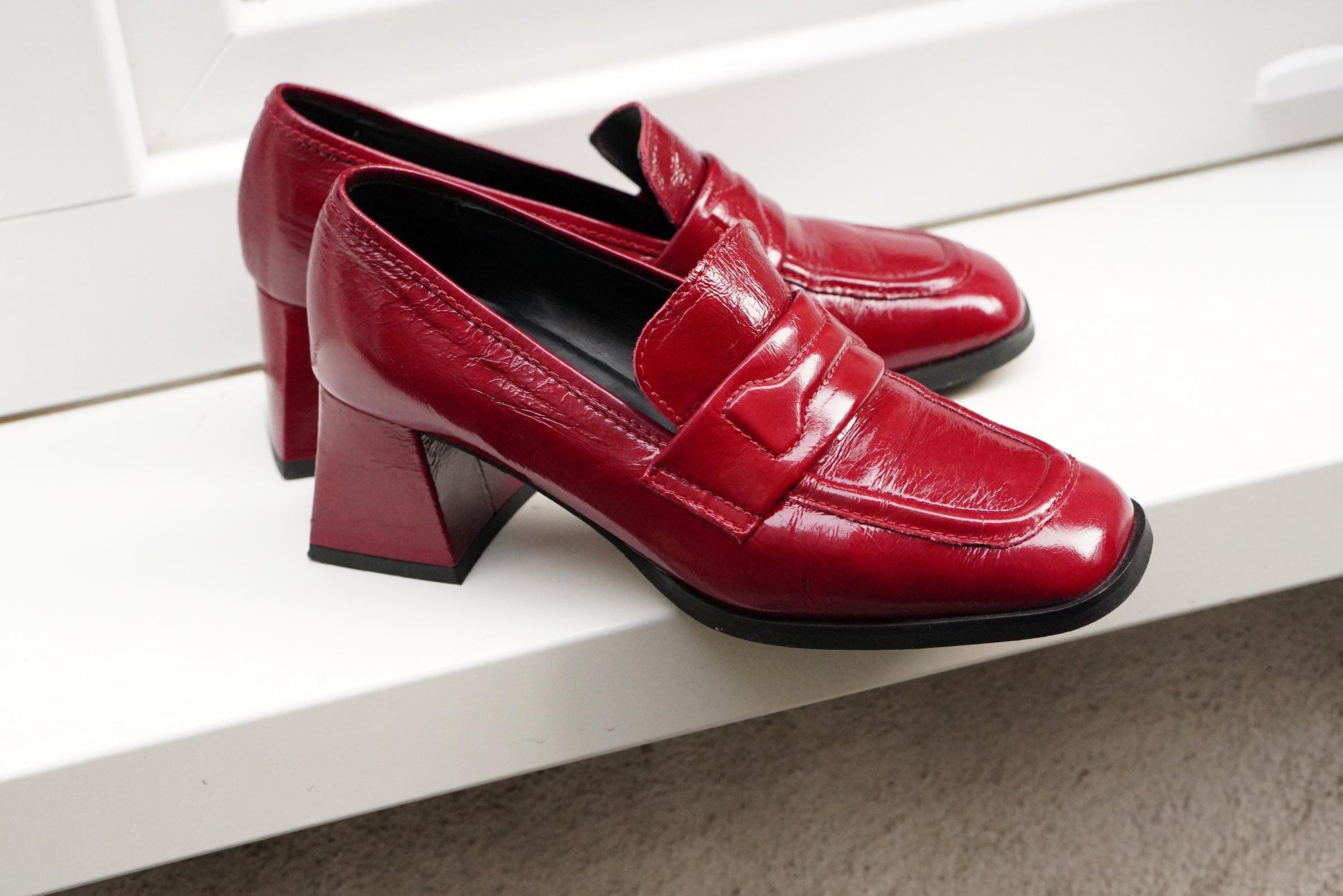 Vintage Gianluca Pisati Red Patent Loafers | 90s Chunky Heel Square Toe | EU 36