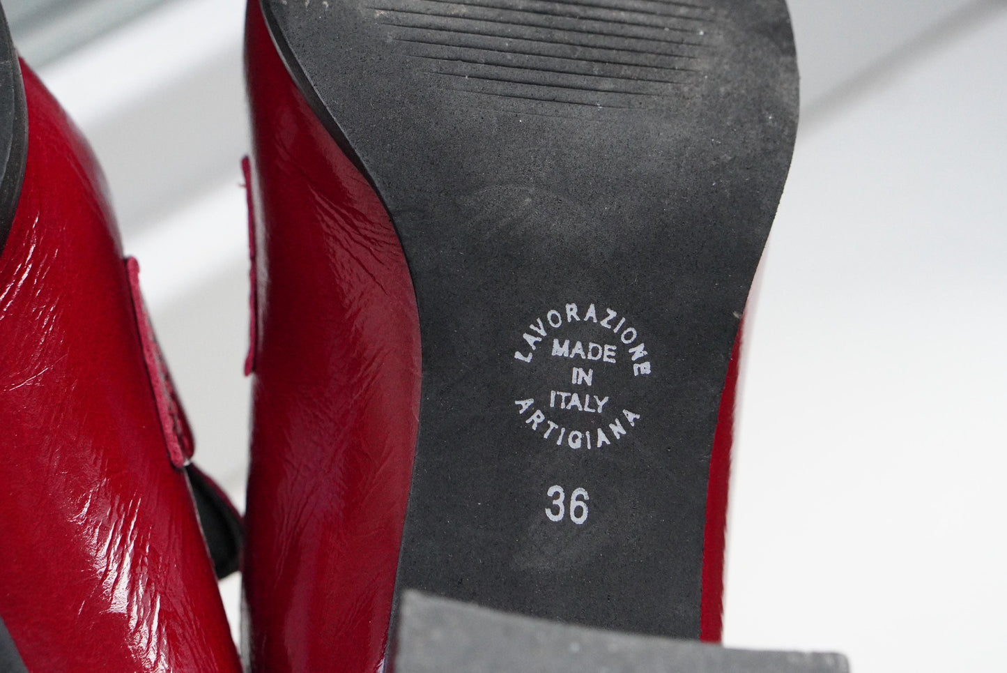 Vintage Gianluca Pisati Red Patent Loafers | 90s Chunky Heel Square Toe | EU 36