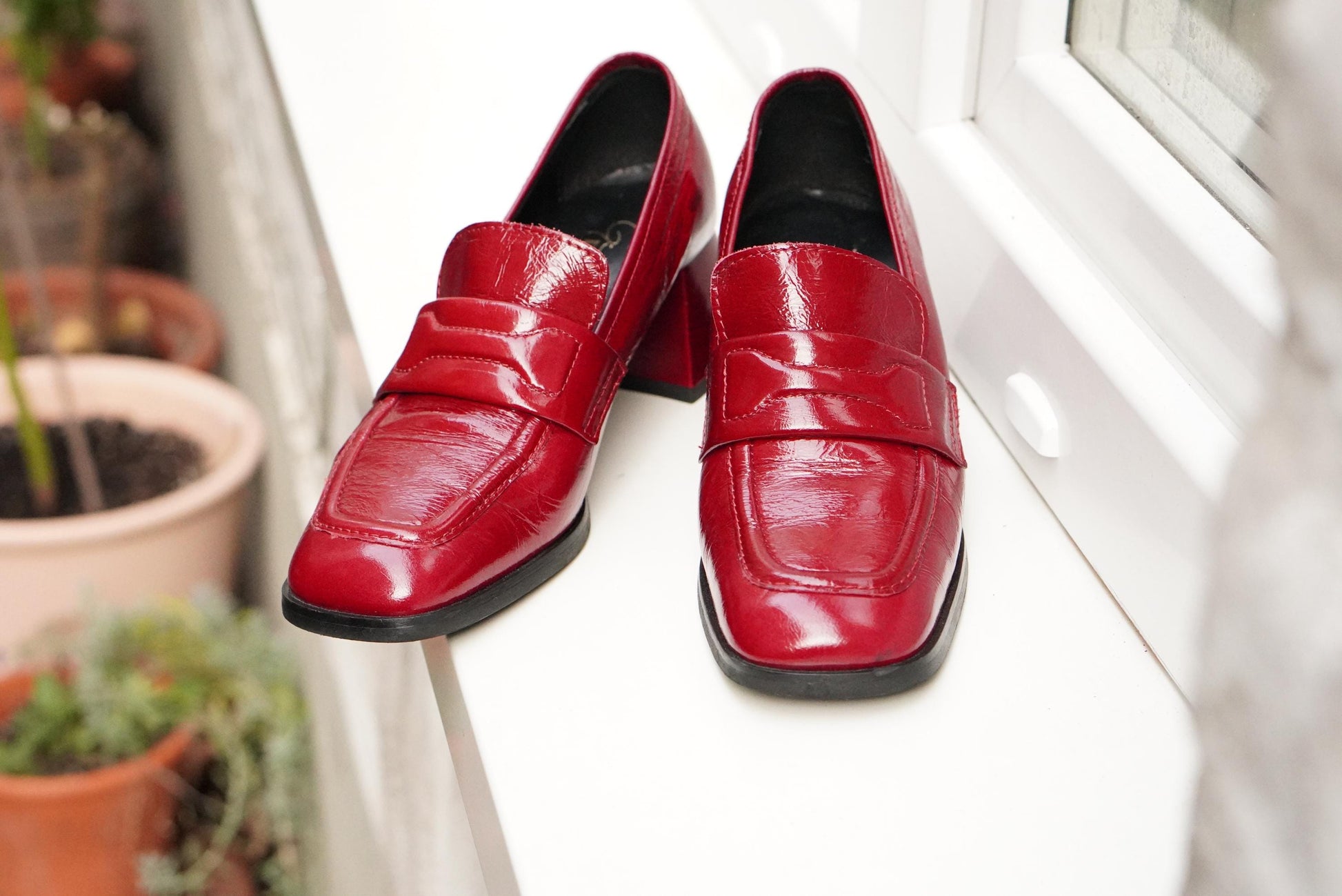 Vintage Gianluca Pisati Red Patent Loafers | 90s Chunky Heel Square Toe | EU 36