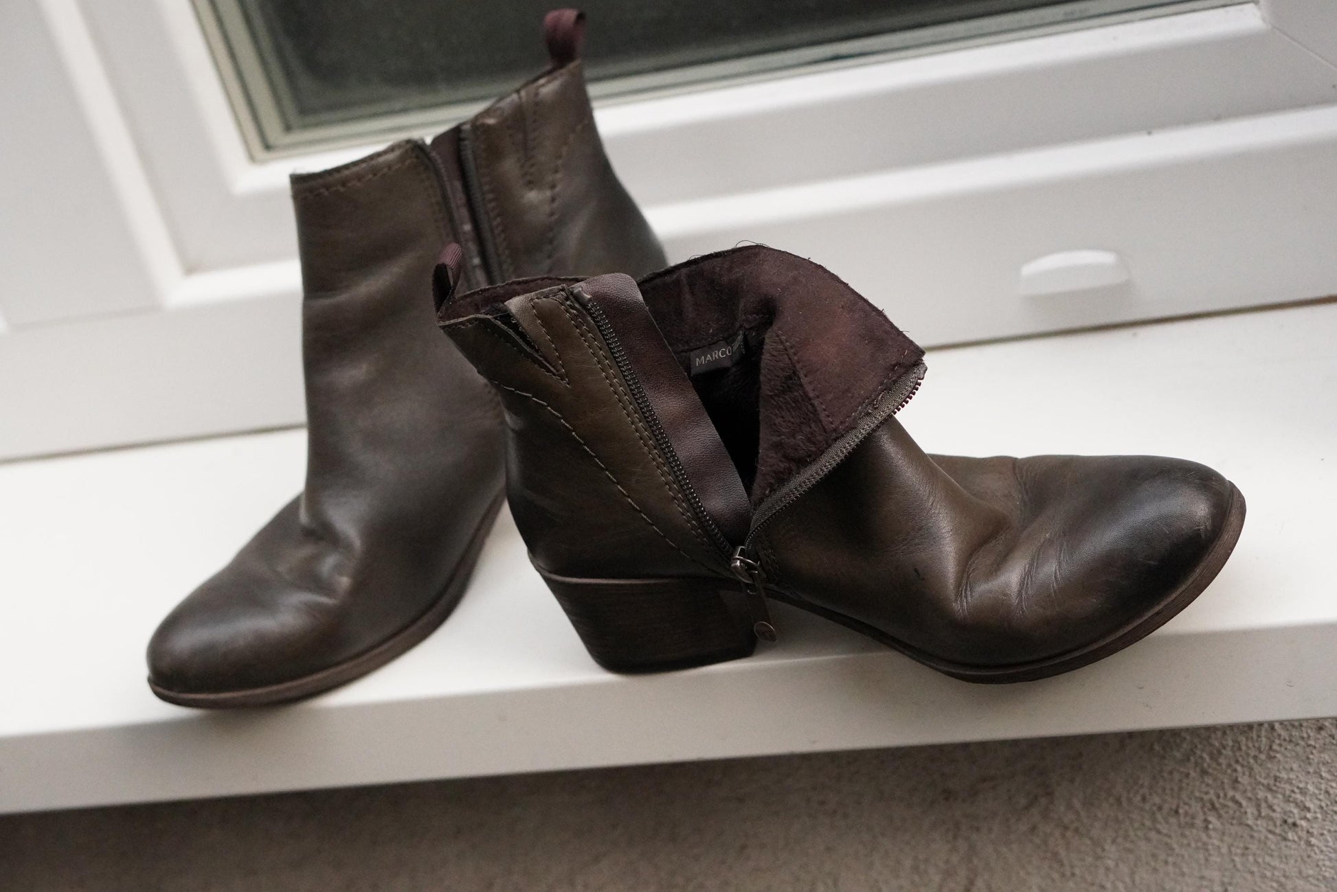 Vintage Brown Leather Ankle Boots: Stud Detail, Block Heel