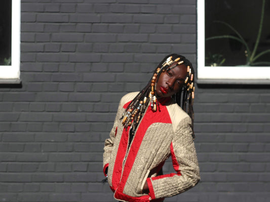 Vintage BOGNER Quilted Jacket Red Beige Baroque Pattern Ski Style Retro Zip Up