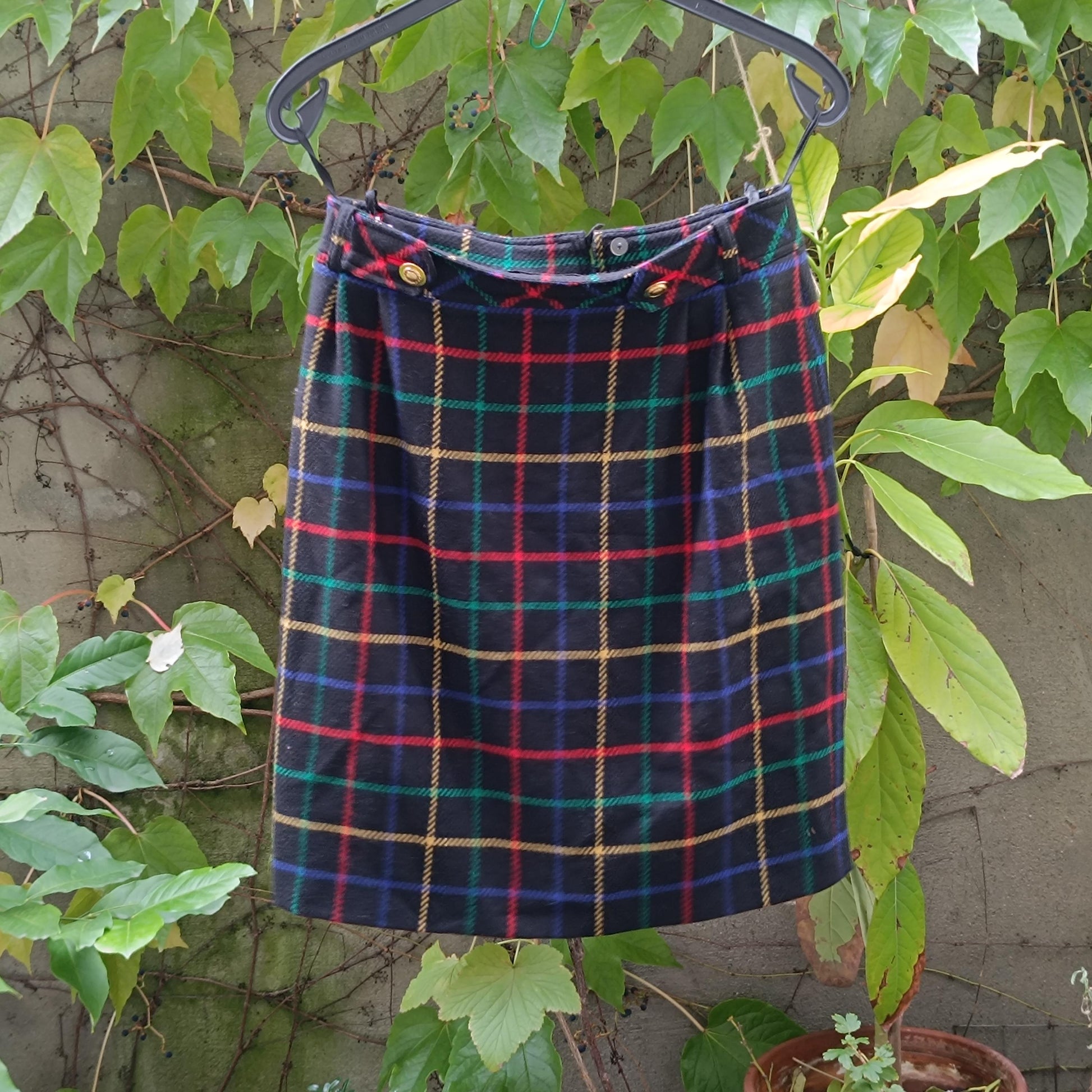 Vintage Merino Wool Tartan Midi Skirt | 90s Alexander Creation De Luxe Plaid Design