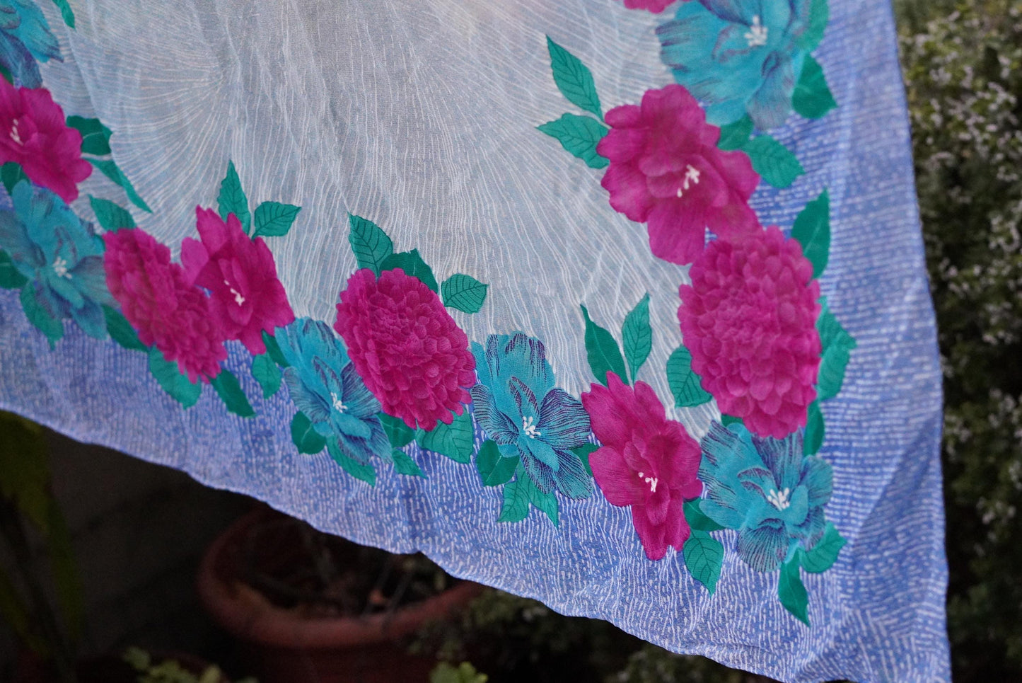 Torrente Paris Silk Scarf Vintage Floral Fuchsia Blue Square Foulard Carré