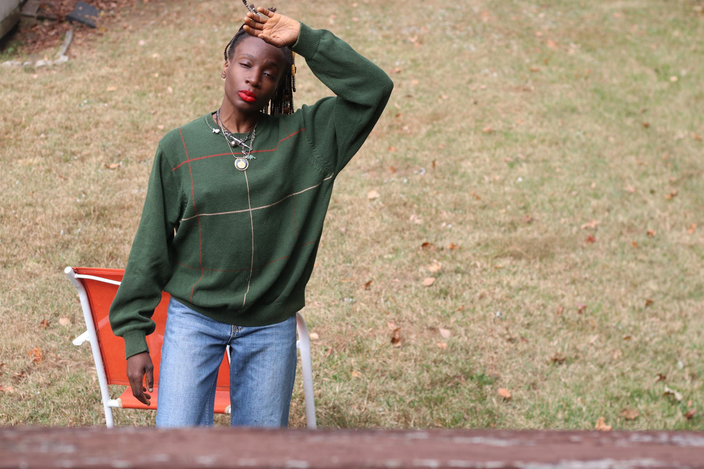 Vintage Dark Green SADDLEBRED Plaid Cotton Sweater Knitwear S-L