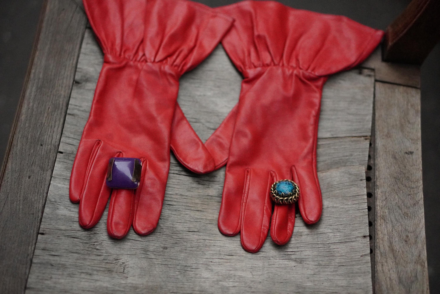 Vintage 50s Red Leather Opera Gloves: Ruffled Party Glam