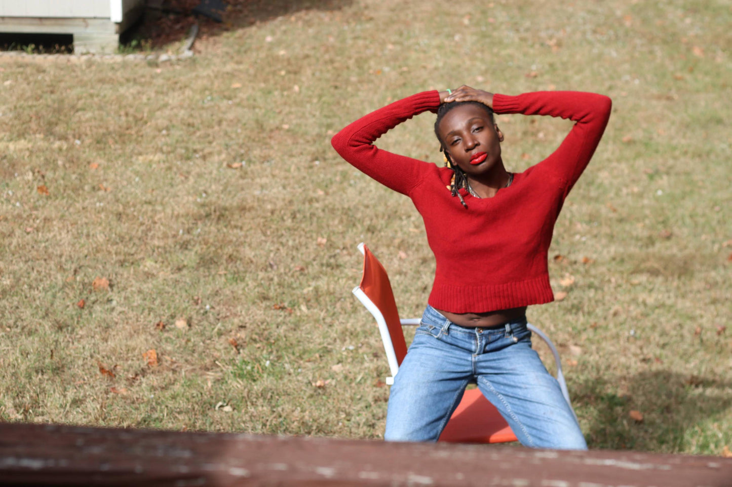Vintage Red V-Neck Sweater 100% Wool Fitted Cropped Jumper 90s Size Small