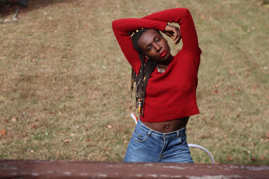 Vintage Red V-Neck Sweater 100% Wool Fitted Cropped Jumper 90s Size Small