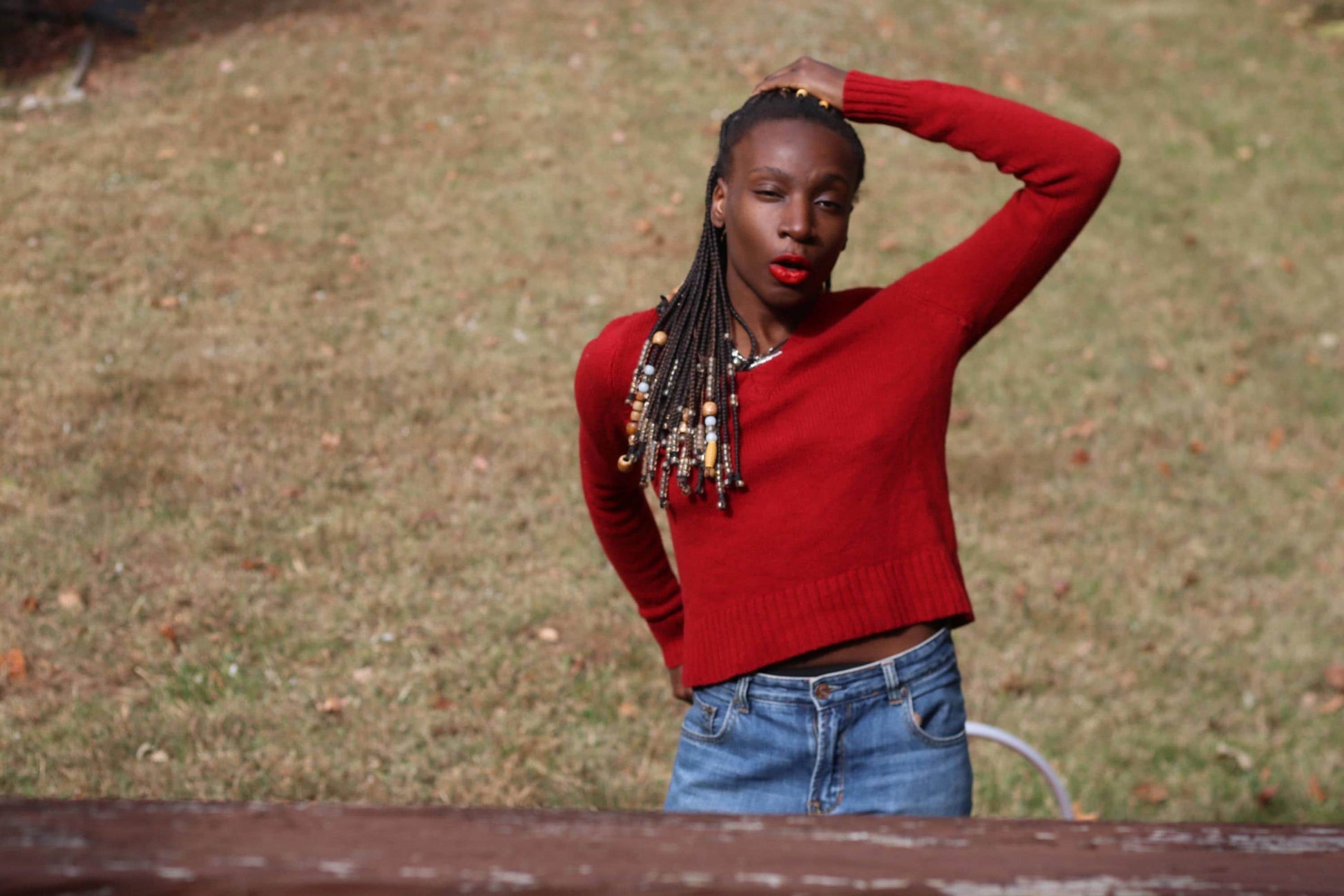 Vintage Red V-Neck Sweater 100% Wool Fitted Cropped Jumper 90s Size Small
