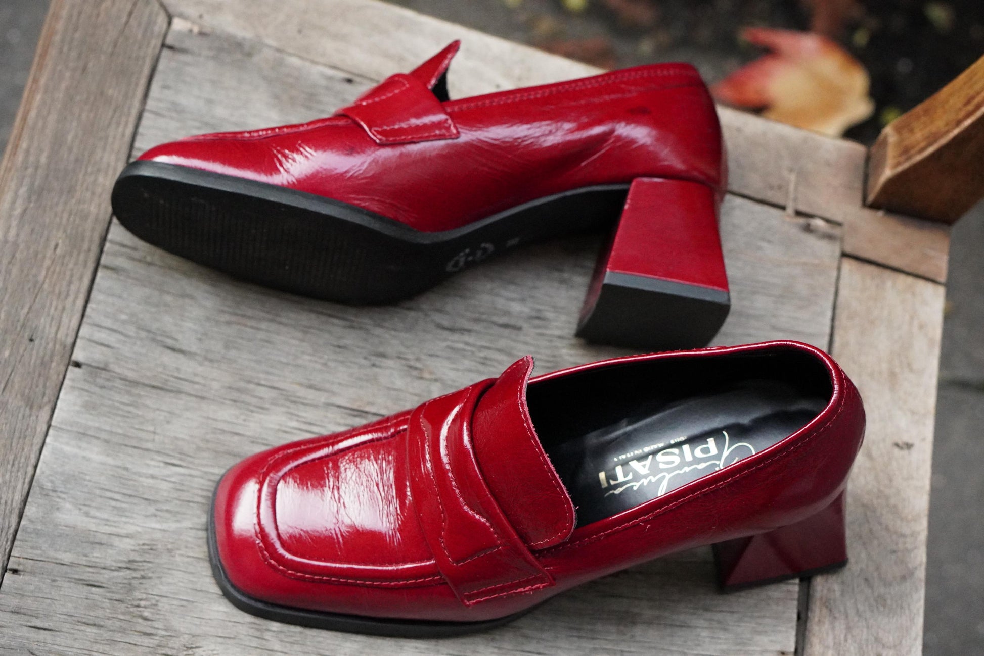 Vintage Gianluca Pisati Red Patent Loafers | 90s Chunky Heel Square Toe | EU 36