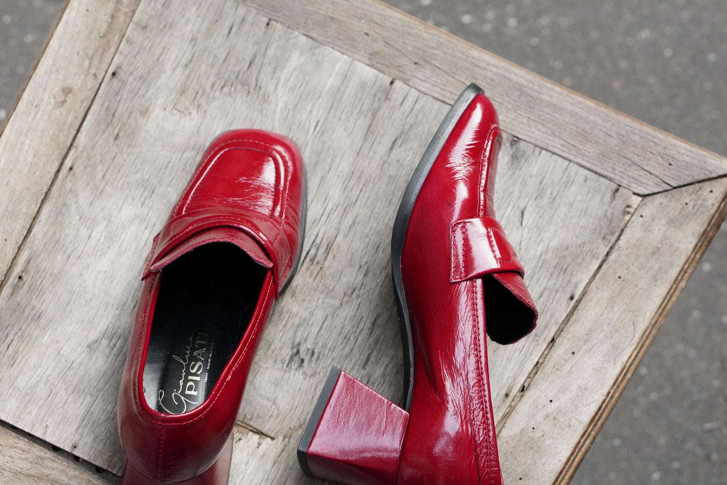 Vintage Gianluca Pisati Red Patent Loafers | 90s Chunky Heel Square Toe | EU 36