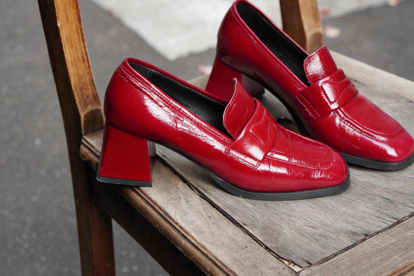 Vintage Gianluca Pisati Red Patent Loafers | 90s Chunky Heel Square Toe | EU 36